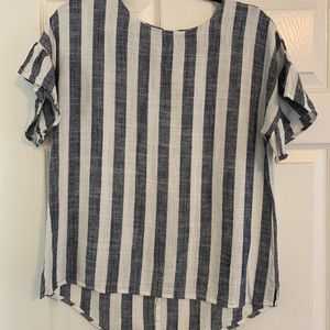 Navy blue and white linen top